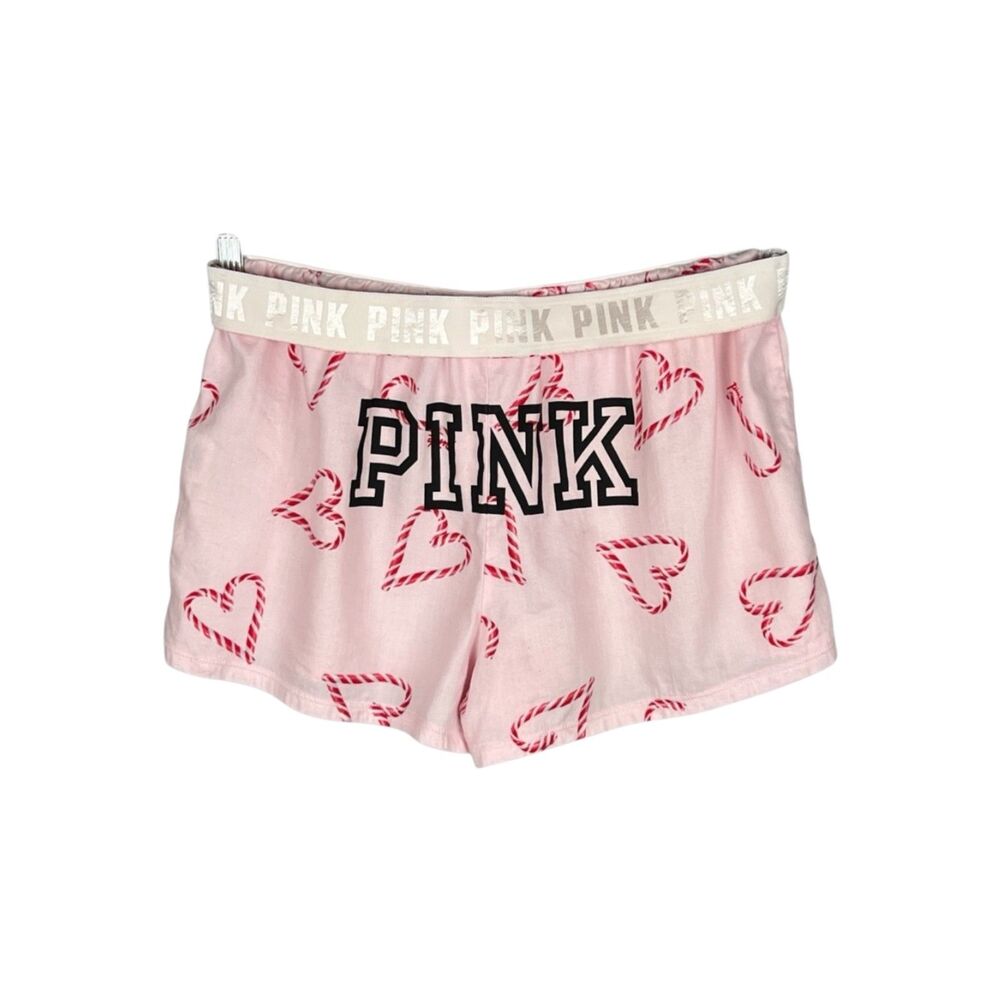 Victoria's Secret PINK Candy Cane Heart Sleep Shorts XS Holiday Lounge Pajama PJ